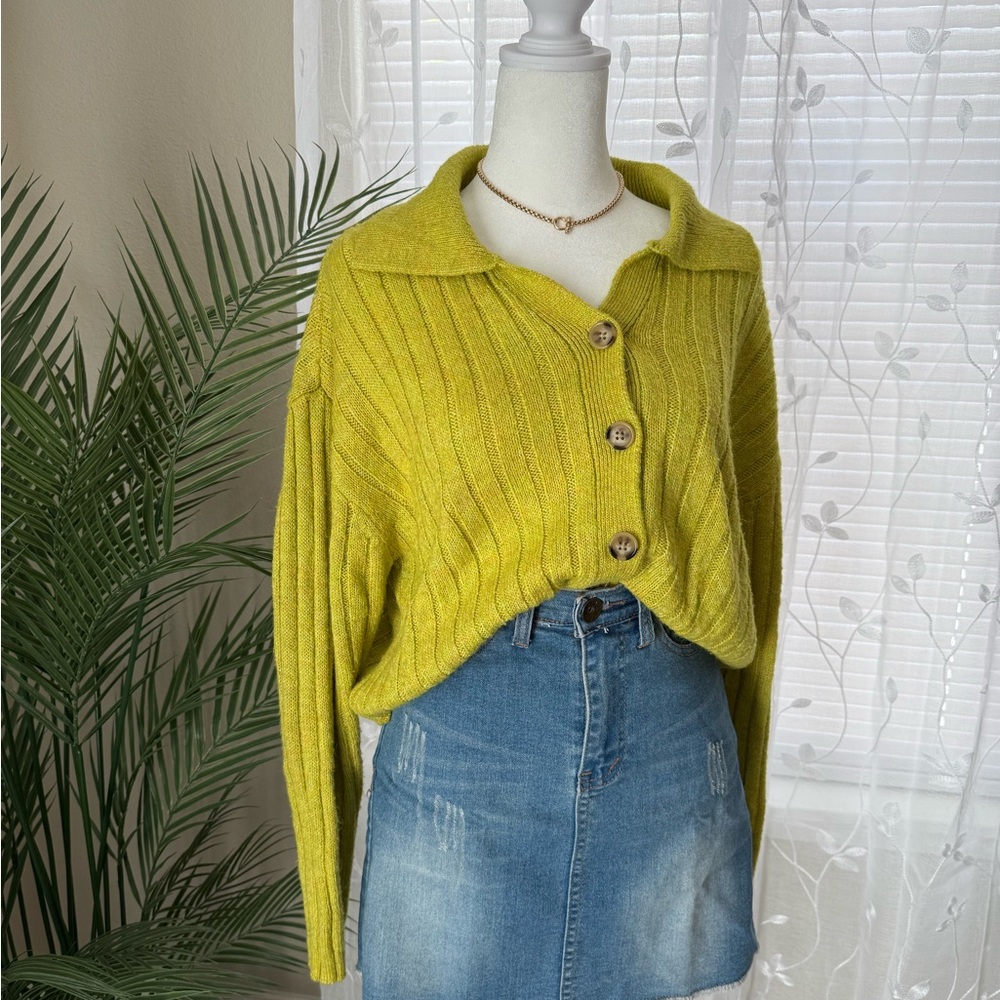 Lime Button-Up Cardigan